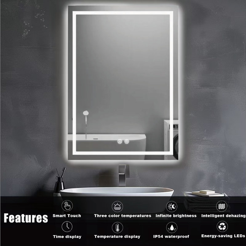 Led Bathroom Mirror With Dimmable Lights, Anti-Fog, Backlit + Front Lit, Lighted Bathroom Vanity Mirror For Wall, Memory Function, Copper-Free, 5Mm Hd Glass