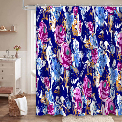 Rideau de douche avec 12 crochets Flower
