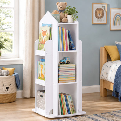 Turn this white 3-tier freestanding bookcase through 360° to access children's books or other items in compact bedrooms and living rooms.