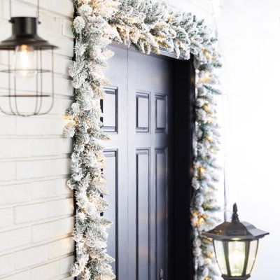 Ernberg 9ft Flocked Christmas Garland with LED Lights with Timer