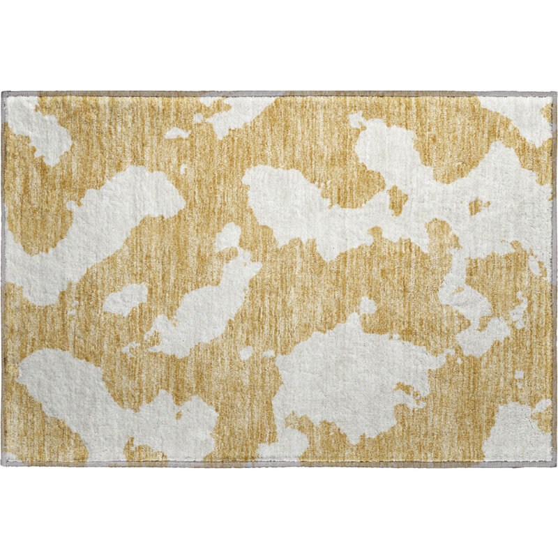 Premium Machine Washable Prisco Gold Rug, Rectangle 1'8" x 2'6"