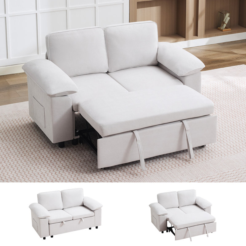 Canapé-lit moderne 60 po - causeuse convertible avec lit gigogne, Beige