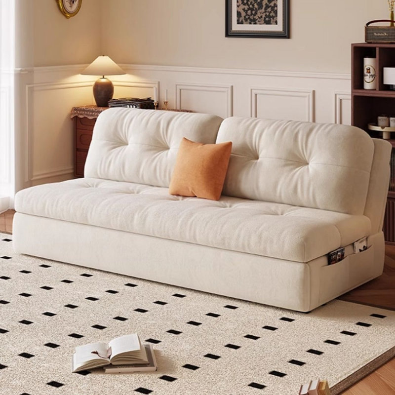Canapé-lit standard en velours blanc avec coussins., H 33,86 po x L 70,87 po x l 32,28 po