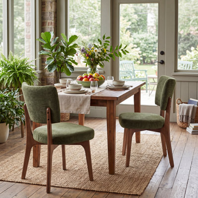 Modern Upholstered Dining Chairs With Solid Wood Legs, 19.5'' Seat Height Comfortable Green Side Chair For Kitchen Reading Room, Easy Assembly