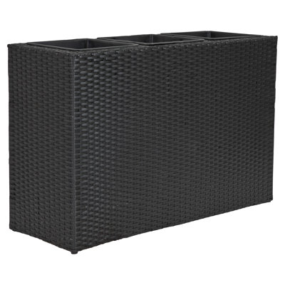 3-Section Wicker Planter Box - Black