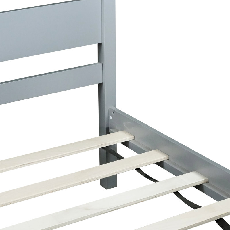 Twin Size Grey Bed With Headboard And , Solid Rubber Wood, Storage - Optimized, Stylish Cozy Optimized Design,, Gray