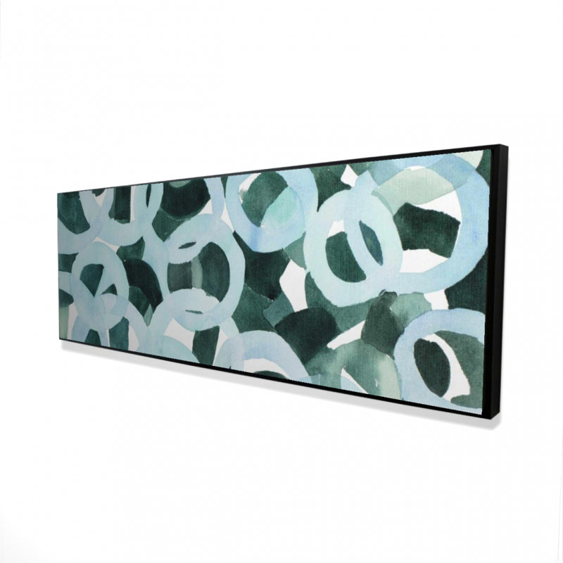 Turquoise, cercles abstraits, toile encadrée, H 49,25 po x l 17,25 po