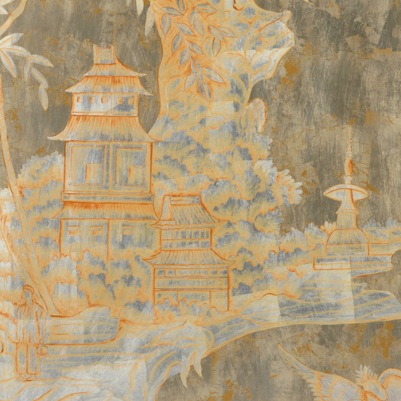 Chinoiserie de gauche - Peinture sur bois encadrée