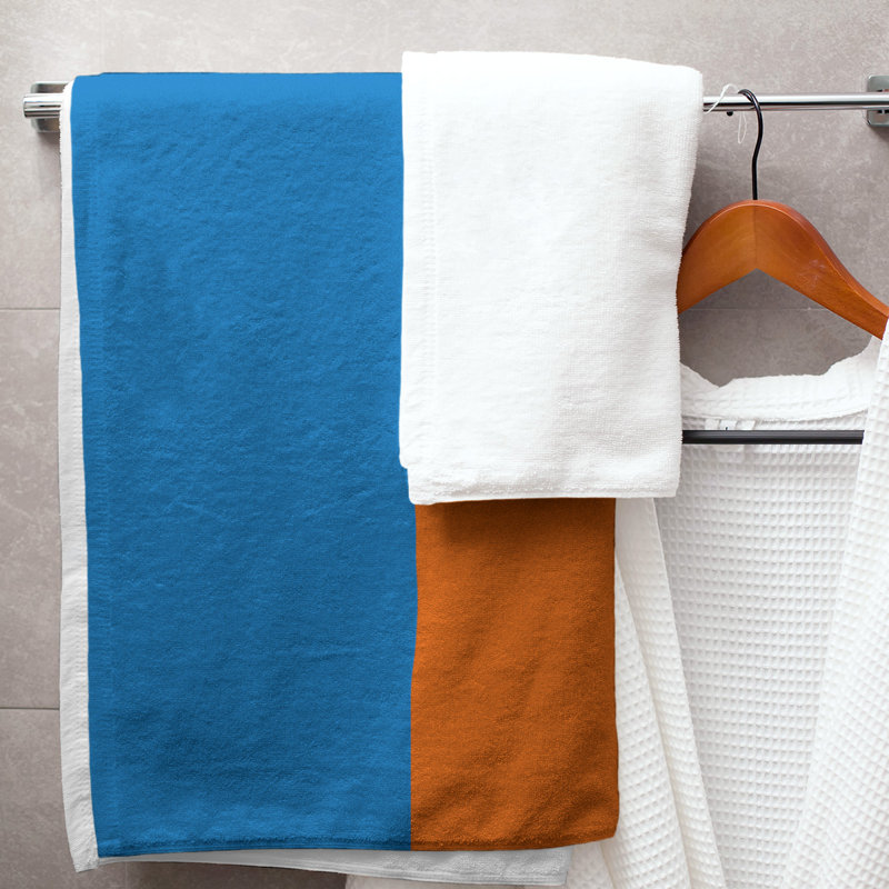 Bath Towel, Blue/Red-Orange/Yellow, Polyester/Cotton