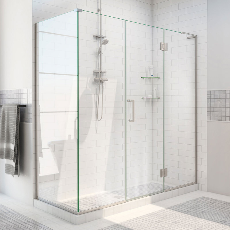Unidoor-X 70" x 72" Rectangle Hinged Shower Enclosure, Brushed Nickel, Right Opening, 70" W x 30.375" D242
