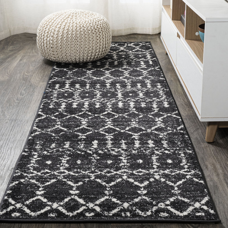 Tapis noir / ivoire Kateshia, Tapis de couloir 2 pi 3 po x 8 pi