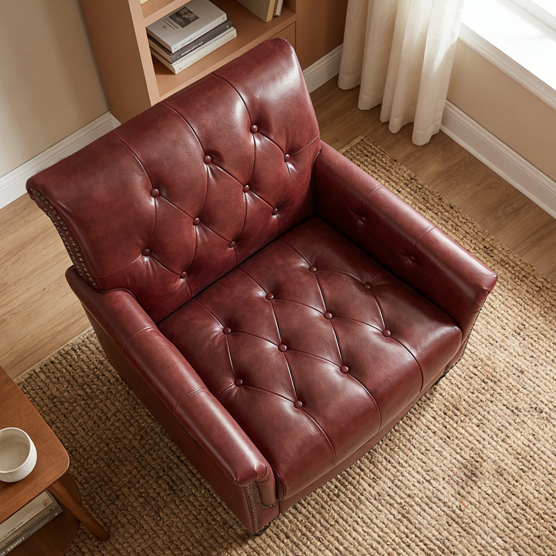 Accent Barrel Chair, Upholstered Faux Leather Club Chair With Nailed Trim, Comfy Reading Armchair For Living Room Bedroom Reception Room Office