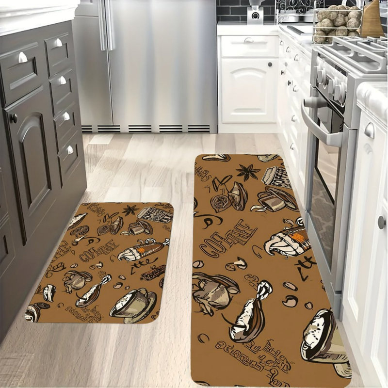 Tapis de cuisine Vintage Coffee, 2 pièces, brun beige