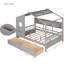 Lit double en bois de style maison, gris, 2 tiroirs, tablette pour, espace de sécurité, lit gris avec forme, tiroirs et anneaux de rangement, structure en pin