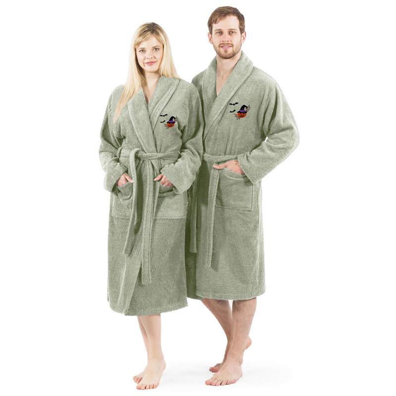 Peignoir 100% lin turque unisexe The Holiday Aisle® - Tête de citrouille, TG, Vert