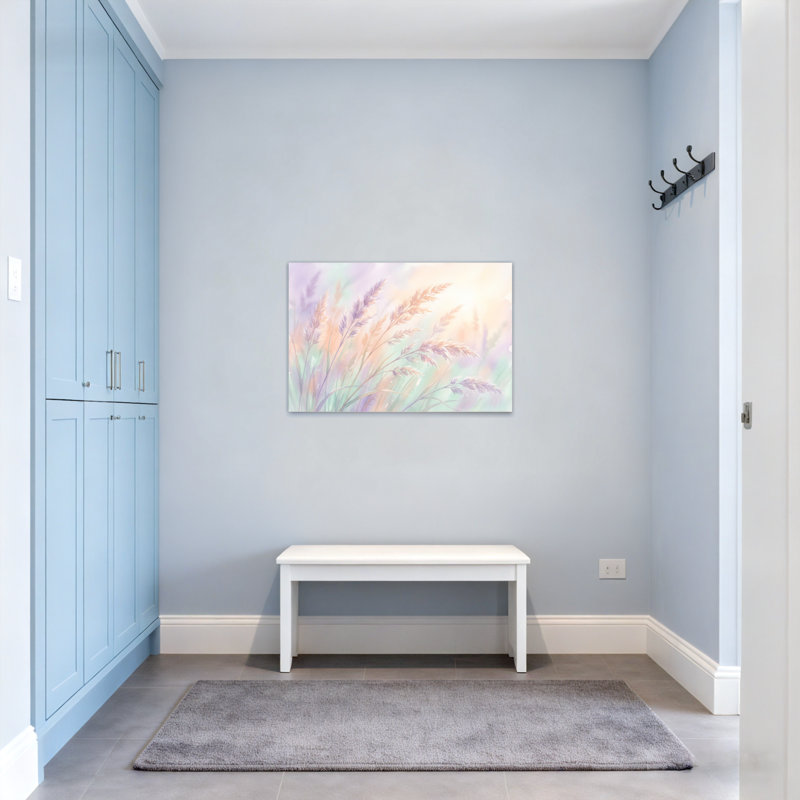Plantes et fleurs, champ d'herbe pastel, ciel clair doux, H 12 po x l 18 po
