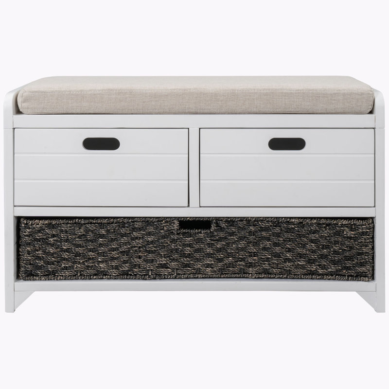 Entryway Bench with Removable Basket and Drawers, White