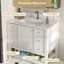 Ensemble de meuble-lavabo moderne 37 po avec plateau en marbre artificiel Carrara, armoire de salle de bain multifonctionnelle avec portes et tiroir, cadre solide et panneau de fibres à densité moyenne (trou de robinet simple)