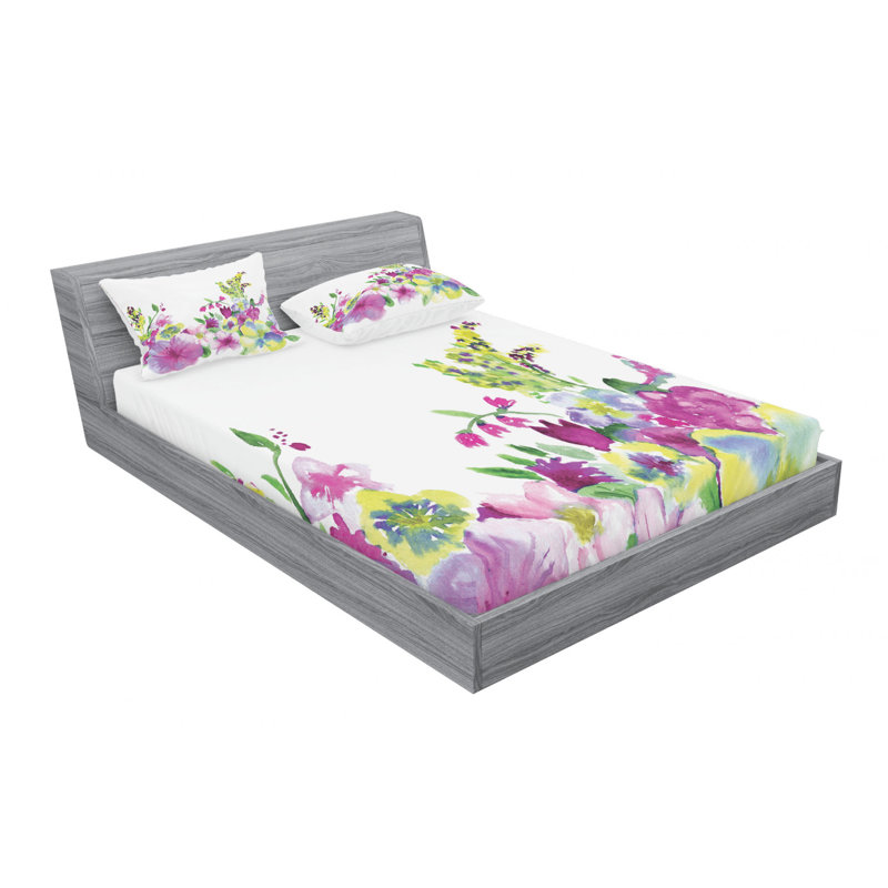 Microfiber Floral Sheet Set, Full Sheet Set with Fitted Sheet