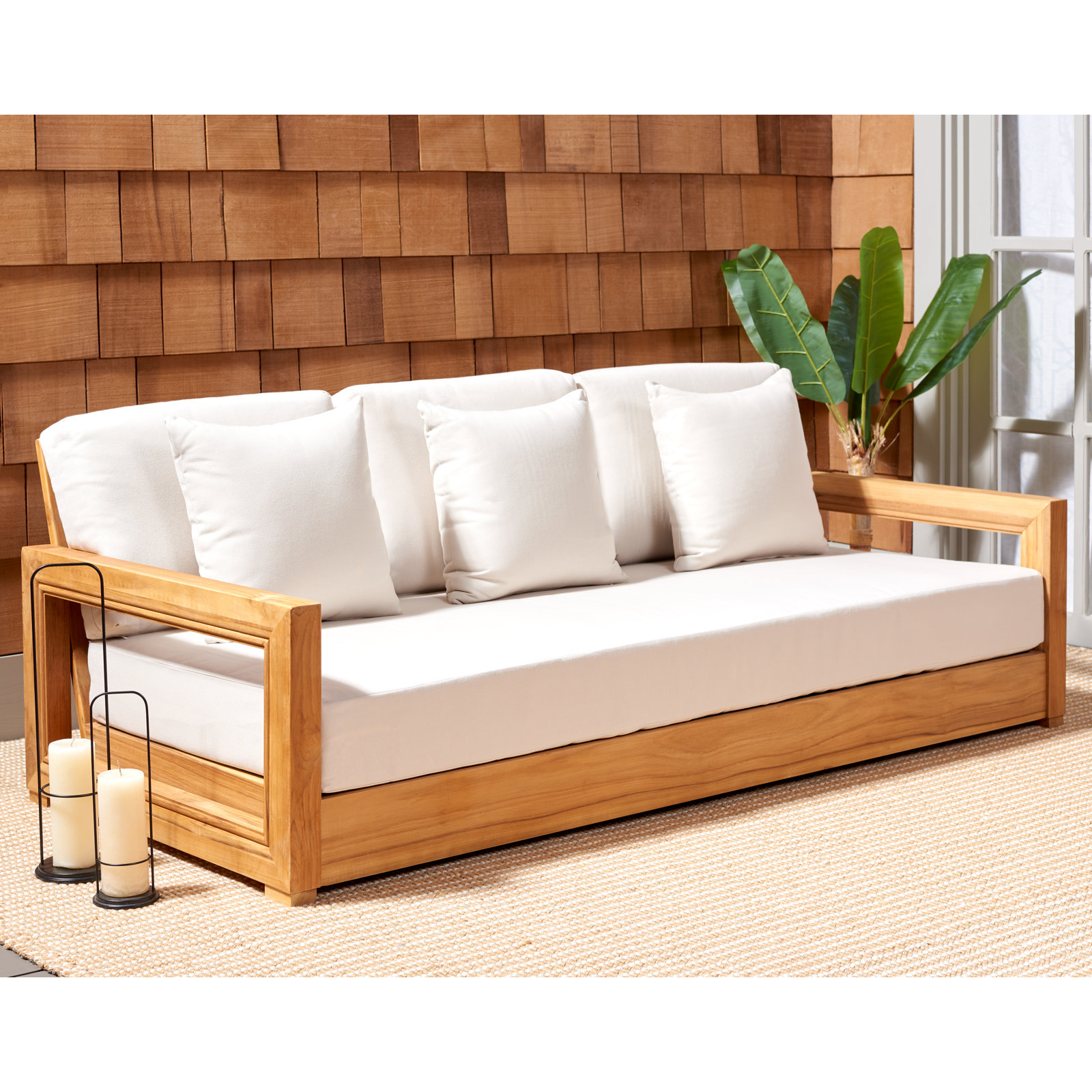 Melrose 76" Teak Outdoor Sofa, Beige Melrose