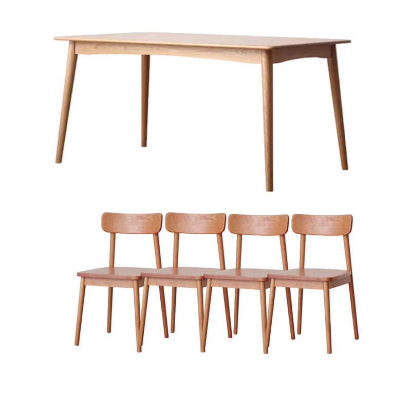 Melaki Solid Wood Top Four Leg Dining Set, 29.52" H x 31.49" W x 70.86"D, 5 Pieces : Table, 4 chair