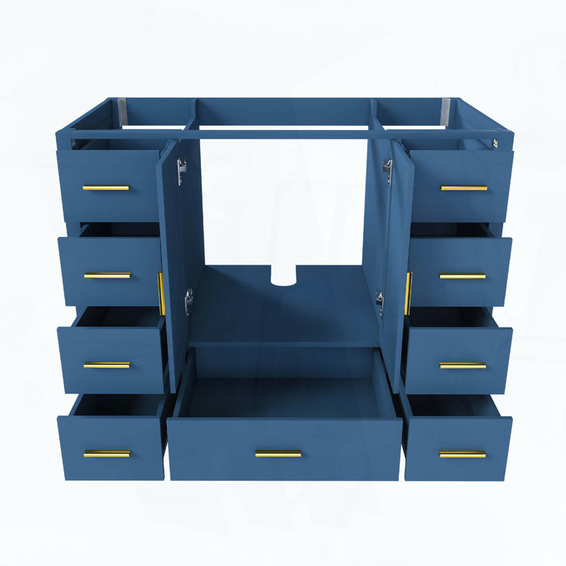 Bathroom Vanity Base Cabinet with Two Soft-Close Double Doors and Nine Smooth Drawers, Blue, 42.13"W Blue
