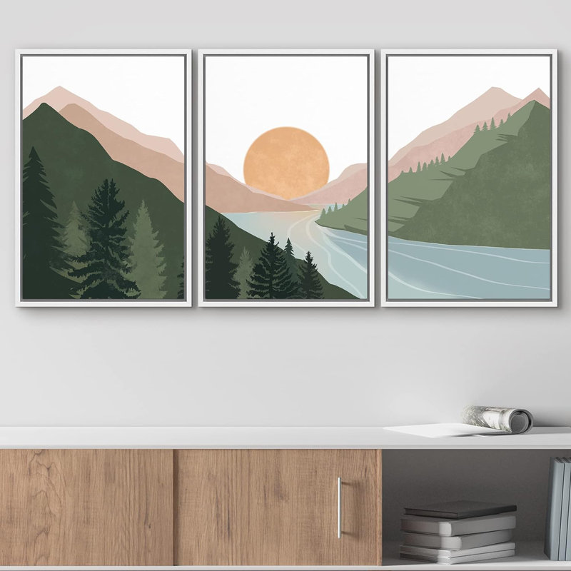 «Mountain Range Pine Forest Lake», reproduction sur toile 3 pièces, H 24 po x l 48 po x P 1,5 po