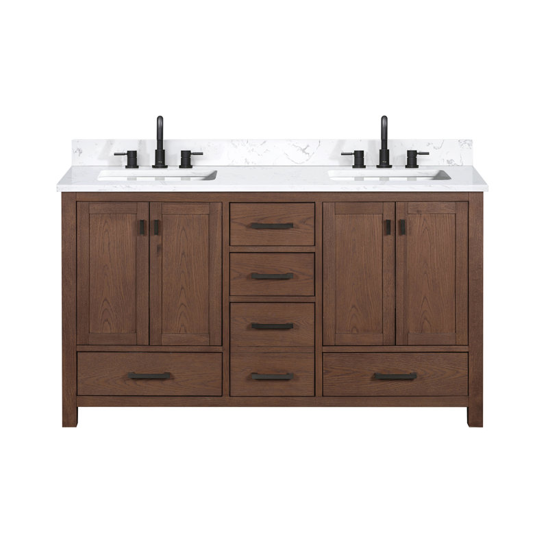Modero 60" Double Bathroom Vanity with Top, Cala White, Black, Mocha Oak