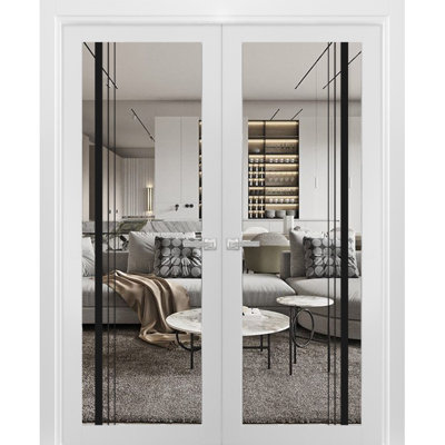2566 Solid Manufactured Wood Panelled Wood Finish French Doors