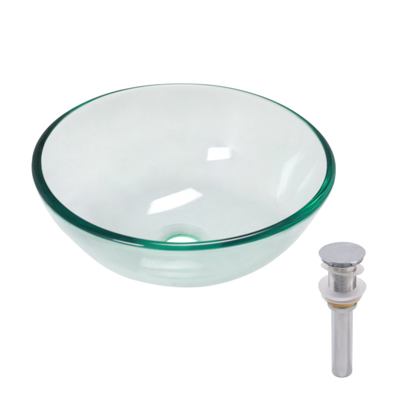 Bathroom Artistic Tempered Glass Vessel Bathroom Sink With Pop-Up Drain, Clear