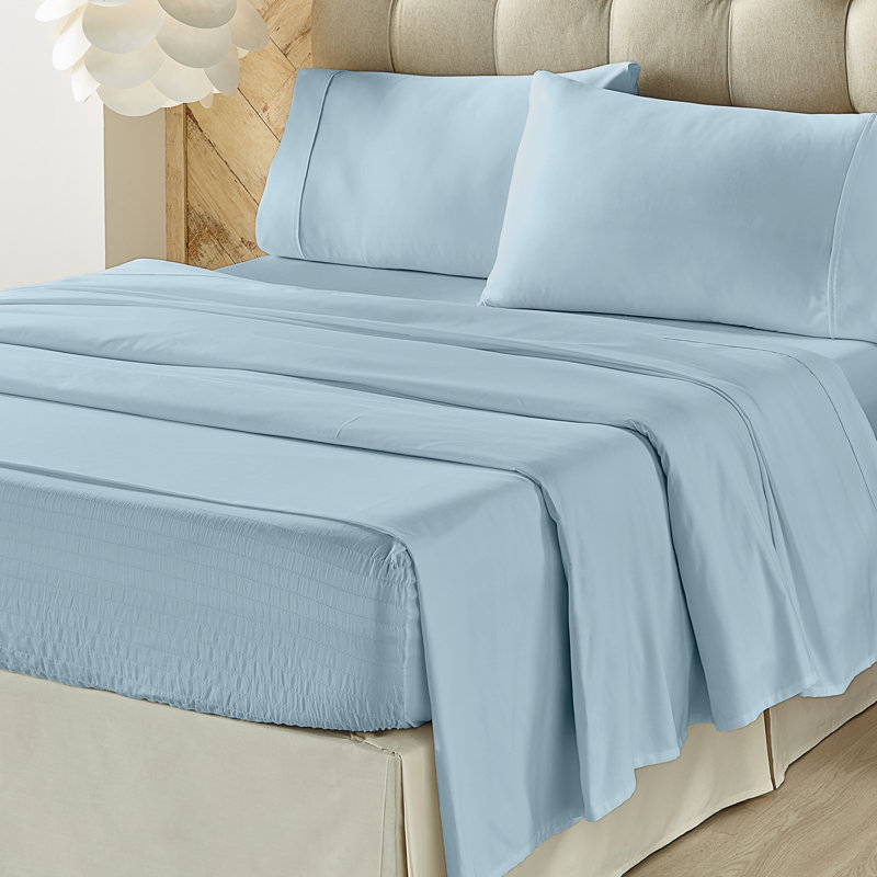 Light Blue California King Cotton-Polyester Sheet Set