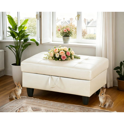 Faux Leather Storage Ottoman