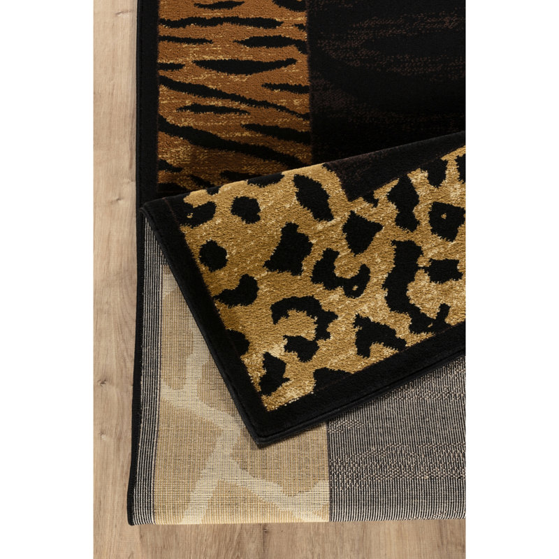 87 po Tapis long rectangulaire long noir X 63 po, style glamour rustique, teint zébré 13,9 lb, pile de 0,39 po, convient aux vestibules