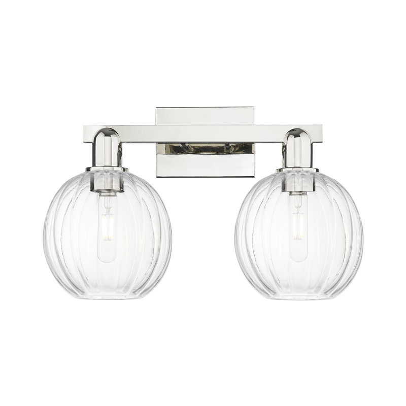 Preston 2 Light Globe Shade Bath Vanity Light, Clear, Satin Nickel