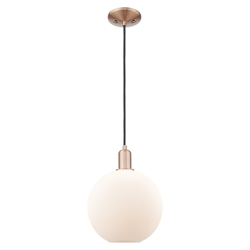 Mini-luminaire suspendu 1 lumière Arcadia - Athens, Cuivre antique, Blanc mat, H 9 po x l 10 po x P 10 po