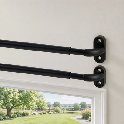 Black 2 Pack French-door cafe curtain rods adjust from 18-30 Inch with a 3/8" diameter, using a wrap-around sash-rod design and screw mounting for door windows.