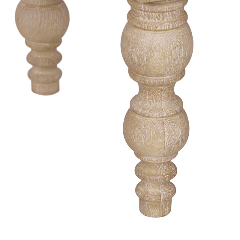 Table basse en bois massif Braydan avec pieds tournés à la main - Naturel rustique, Antique blanchi à la chaux