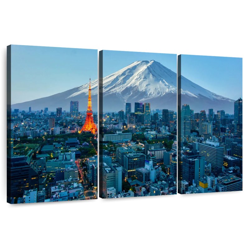 Mont Sirci, mont Fuji, paysage urbain de Tokyo, H 28 po x l 45 po