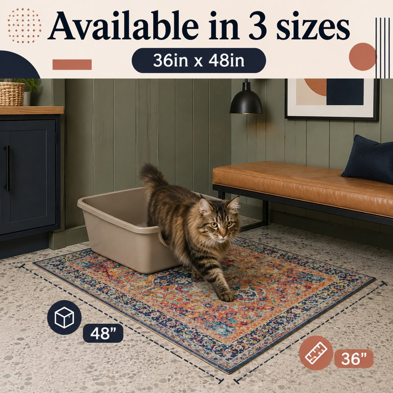 Marmalade Sunshine 2-pack of 36 x 48 washable litter mat covers for litter boxes; the mats trap litter, prevent tracking, and are suited to multi-cat use.