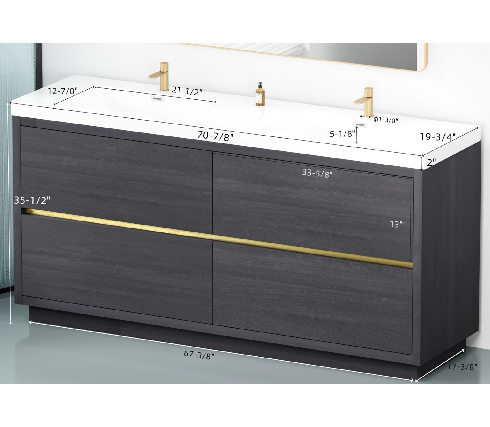 Beira 71" Double Bathroom Vanity, Espresso Wood