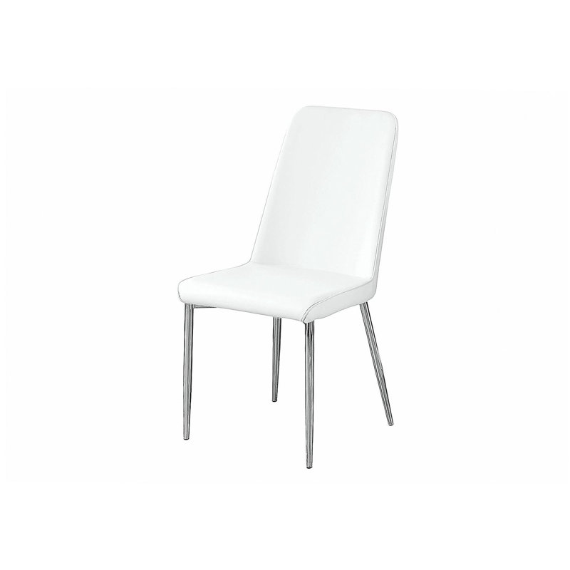 Chaise de salle à manger, ensemble de 2, latérales, rembourrées, cuisine, salle à manger, aspect cuir blanc, métal chromé, contemporain, moderne