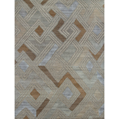 Hand Knotted Geometric Area Rug in Gray/Yellow