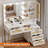 Modern Vanity Desk with LED Mirror & Power Outlet - White and Gold Rattan Makeup Table with 5 Drawers for Bedroom Organization
