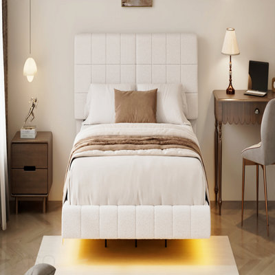 Lit, Boucle blanche flottant avec lumière