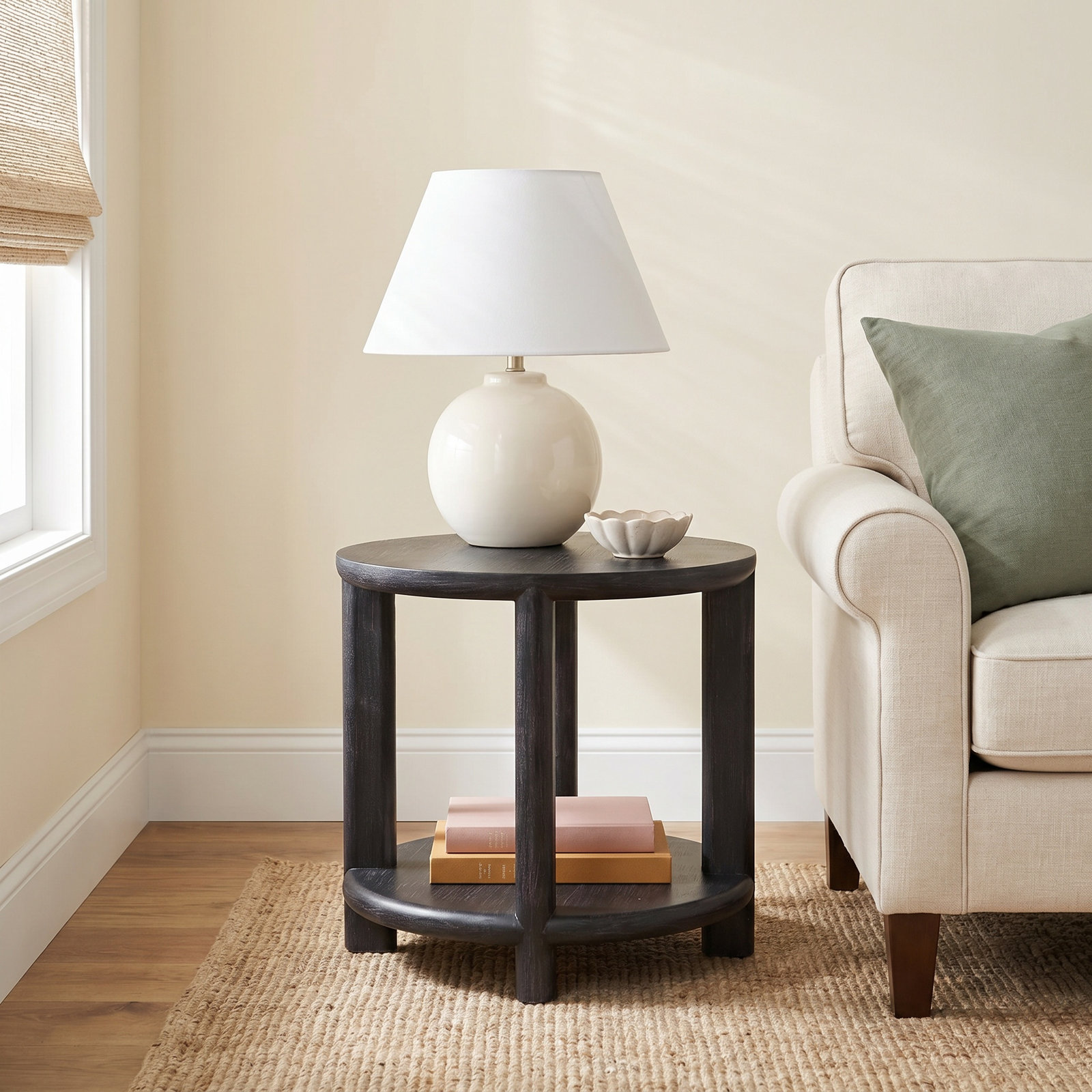 Taya Solid Wood End Table, Antique Black