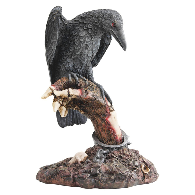 Eerie Zombie Hand with Black Raven Resin Sculpture