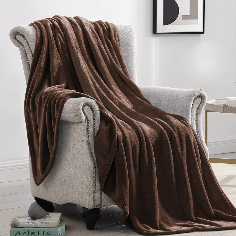 Climax Super Soft Reversible Mink Faux Plush Fur Fleece Blanket Throw, Coffee, Double (4'6)