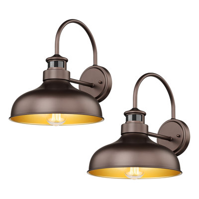 Applique murale extérieure noire de style industriel, 34 cm (13,5 po), avec détecteur de mouvement infrarouge, lot de 2.