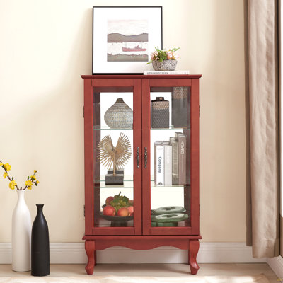 2 Doors Curio Cabinet With Tempered Glass Doors, Curio Cabinets With Mirrored Back Panel And Adjustable Shelves by George Oliver