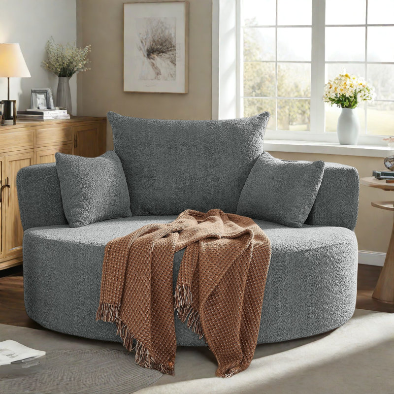 Fauteuil d'appoint pivotant surdimensionné, H 26,9 po x l 55,1 po x P 55,1 po, Gris chenille